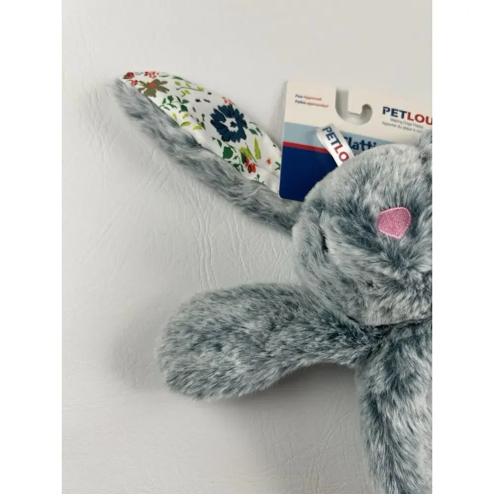 PETLOU Flattiez Gray Bunny Rabbit Plush Squeaky Dog Toy 13” Floral Ears NWT